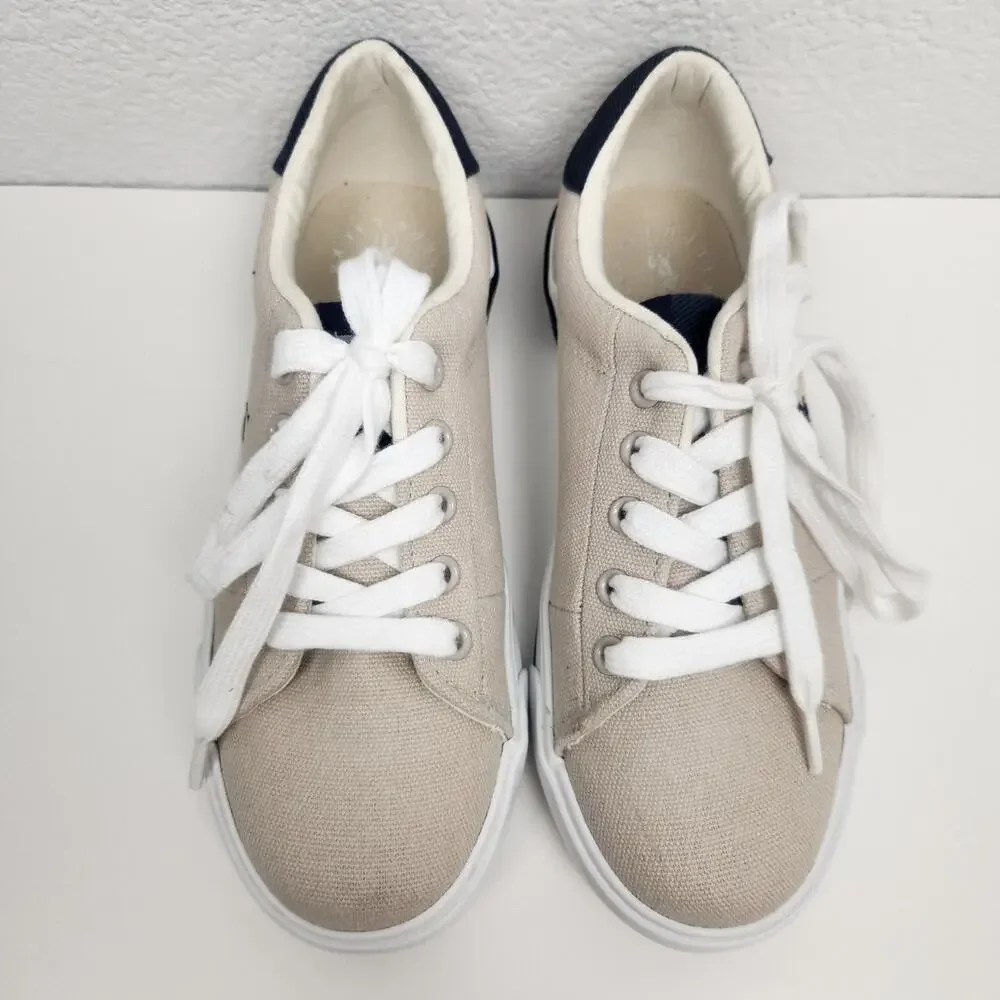 Polo Ralph Lauren Graftyn Canvas Sneakers Kids Size 1.5 Sand Navy Excellent Cond